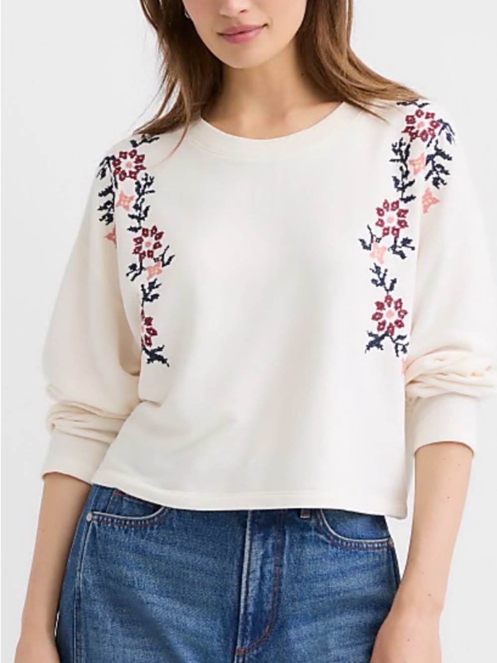 Loft Floral Embroidered Lightweight Sweatshirt